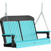 LuxCraft LuxCraft Aruba Blue Classic Highback 4ft. Recycled Plastic Porch Swing Aruba Blue On Black Porch Swing 4CPSABB